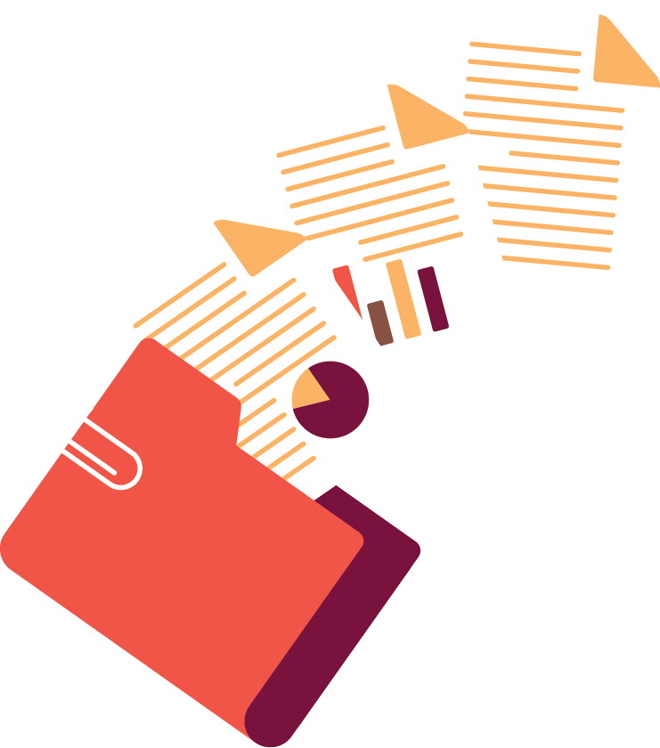 Graphic of folder with papers coming out